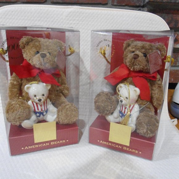 PAIR of Lenox American Bears * 100th Anniversary Ornament & Plush Teddy NIB BOGO - Picture 2 of 10